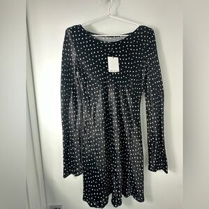 Zara Long Sleeve Black and White Polka Dot Dress